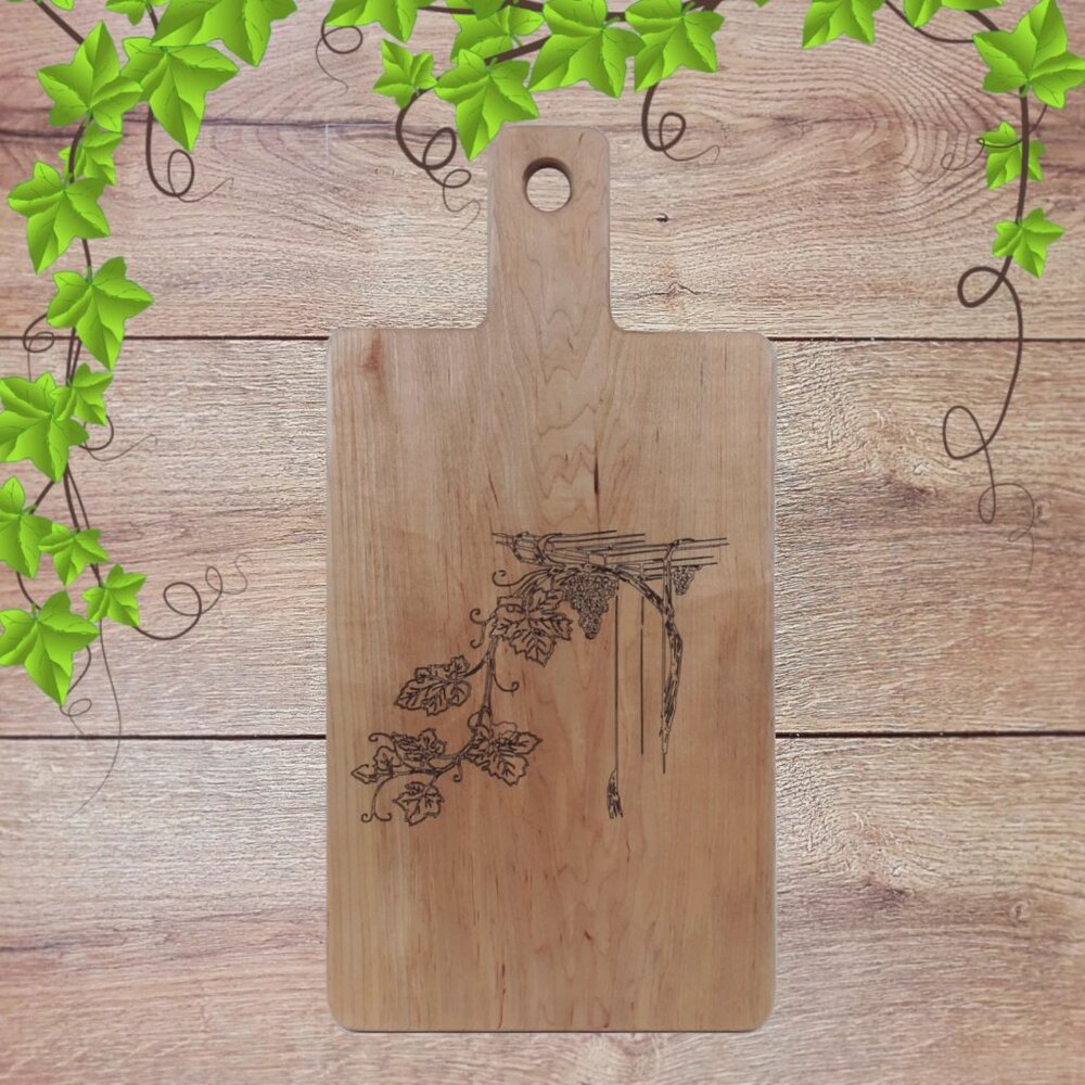 Solid Maple Charcuterie Serving Board Laser Engraved Grapevine Design Handmade - Picture 2 of 4